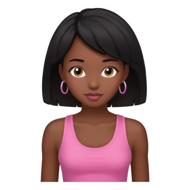 chica morena , corte de cabello negro y medio, con una blusa de tirantes simple, rosa y coquette sticker