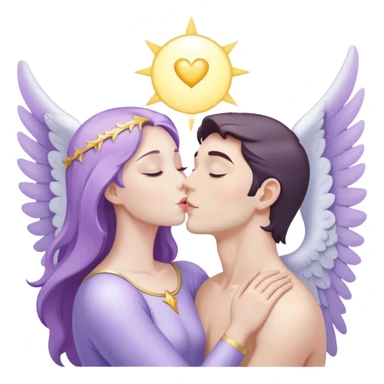 a pastel purple angel woman kisses White brunette man human rays of light sticker