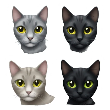 Large gray cat with green eyes and small black cat with yellow eyes  sticker
