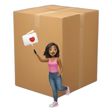 influencer taking selfie with a box sticker