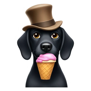 Black dog eating ice cream with hat on sticker