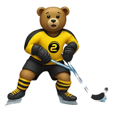 Bear playing hockey in yellow and black jersey sticker