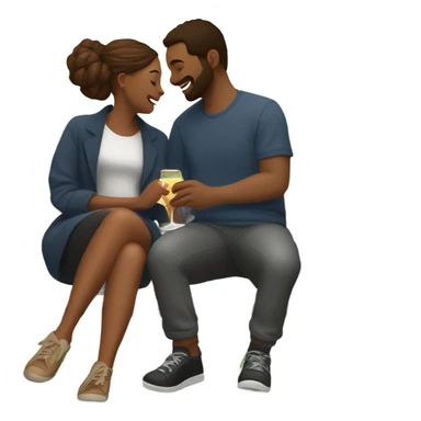 couple sitting closely on a park bench, enjoying a romantic moment. One person is holding a croissant, and the other is holding a glass of Prosecco. Surround them with a relaxed atmosphere, such as greenery or flowers, to create a cozy and intimate vibe sticker