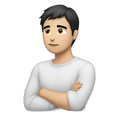 thinking with his hand on chin white young male with black hair only face sticker