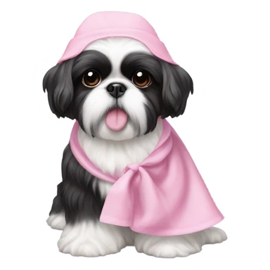 black and white shih tzu wearing a pink bonnet  sticker