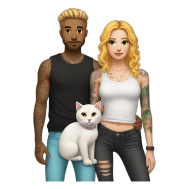 White skater and White Girl with tattoos holding 2 fat cats sticker