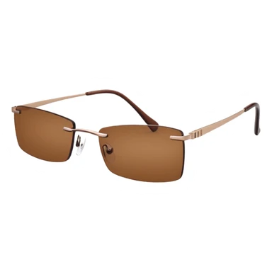 tiny Y2K brown rimless glasses, narrow rectangular lenses, angled view, brown lenses sticker