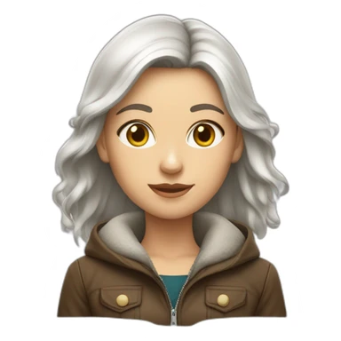 Jeune femme blanche avec cheveux maron et veste en cuire sticker