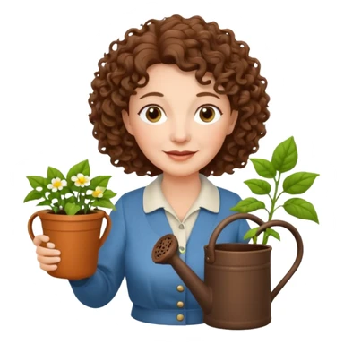 Older female florist – curly hair, hold garden watering pot sticker