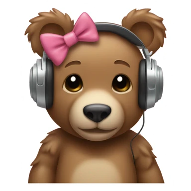 a cute teddy bear with headphones on an dthe headphones have little bows hanging on each side of th eheadphop sticker
