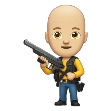 bald man holding gun sticker