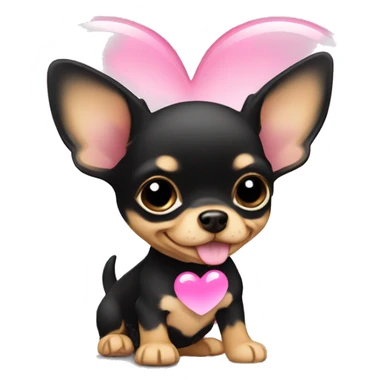 black & tan chihuahua puppy with a pink heart sticker