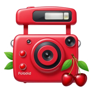 red  instax polaroid camera with cherries on it  sticker