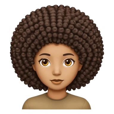 Create an iOS-style emoji of Ice Spice. Neutral facial expression, front-facing head only. Curly afro hairstyle. Clean Apple emoji style, smooth shading, simple shapes, plain background. sticker