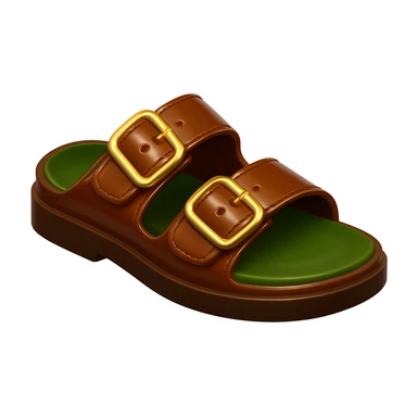 Keep the image exactly the same, just make the sole of the shoe brown. Add a glossy effect to the leather. The style is iOS emoji style, 3D, shiny, smooth gradients, soft shadows, realistic brown sandal with straps, classic emoji look. sticker