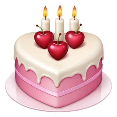 White and pink layered heart shaped cake mini cherries on top and 3 candles coquette sticker