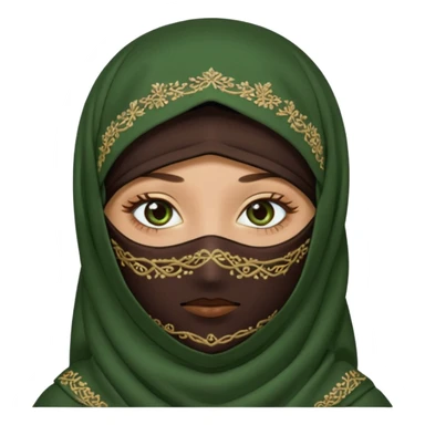 Niqab musli girl chocolate color make the niqab green cover whole face except her eay sticker