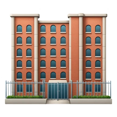 9-story apartment building surrounded by fence, closed courtyard, minimal flat vector icon sticker