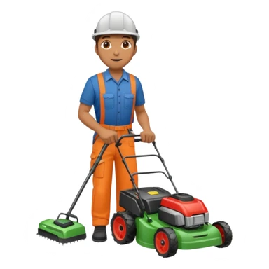 Maintenance worker
with full-body lawnmower sticker
