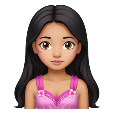 Hawaiian girl with black hair with pink highlights in hair with long hair with a sugar pink dress sticker