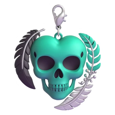 3D emoji gothic heart, dark emerald glass, silver skull charm, feather accents, lush and gothic sticker