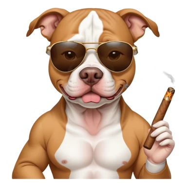 tan and white pitbull wearing sunglasses smoking a cigar sticker