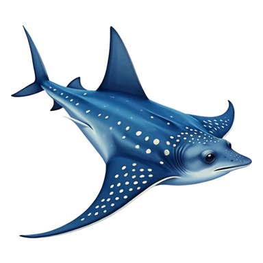 Spotted eagle sting ray with wide wingspan and long stinger tail viewed from above sticker