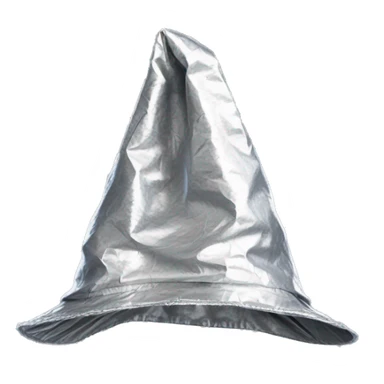 pointy crinkled tinfoil hat with thin chin straps  sticker