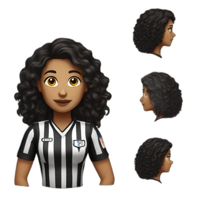 female basketball referee with dark brown long curly hair and dark eyes sticker