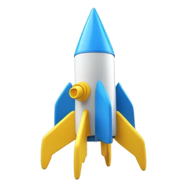 Create a rocket with two blue and yellow turbines on a table with two blue and yellow colors sticker