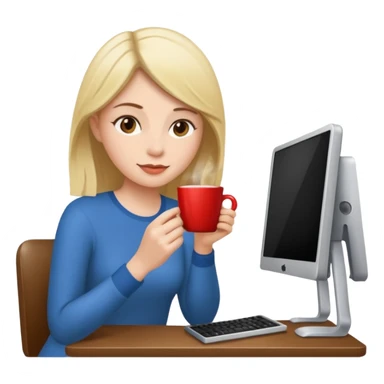 mujer tomando cafe y con un computador  sticker