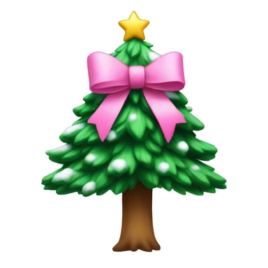 Christmas tree with snow on it, and a pink bow sticker
