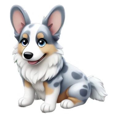 Blue Merle corgi with blue eyes no tail sitting sticker