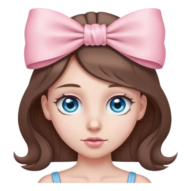 Girl with long brown hair and gunmetal blue eyes with a light pink bow on her head sticker