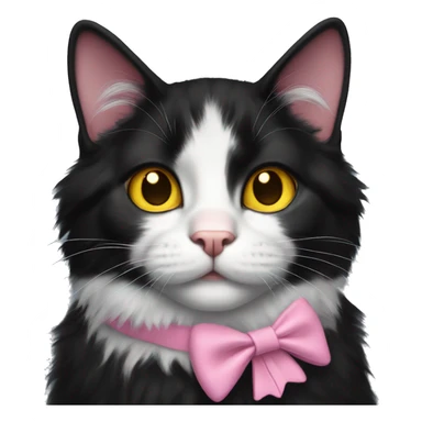 fluffy black tuxedo cat with yellow eyes and pink nose sticker