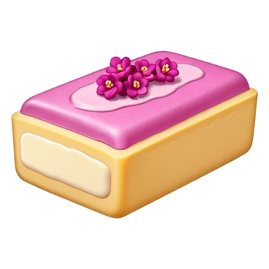 Un primer plano fotorrealista de una barra de mantequilla corporal sólida con un grabado botánico sutil. El color de la barra es rosa suave. Colores: rosa, crema y magenta. Iluminación de estudio. Estilo: producto sólido, limpio. sticker