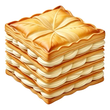 mille-feuille-cinematic-realistic-mille-feuille-dessert-emoji,-depicted-as-a-delicate-pastry-composed-of-two-crisp-layers-of-puff-pastry-with-a-rich-cream-filling,-rendered-with-intricate-textures-and-elegant,-soft-lighting. Please only show two layers sticker