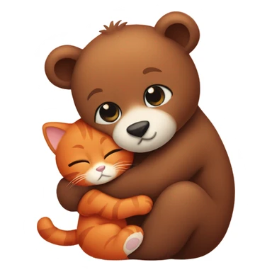 brown bear cub hugs red cat sticker