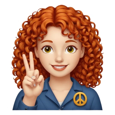 Redheaded girl with curly hair doing peace sign sticker