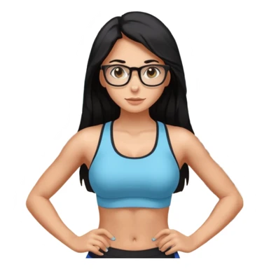 girl with long black hair, brown eyes, medium size breasts, wearing glasses and working out in the gym sticker