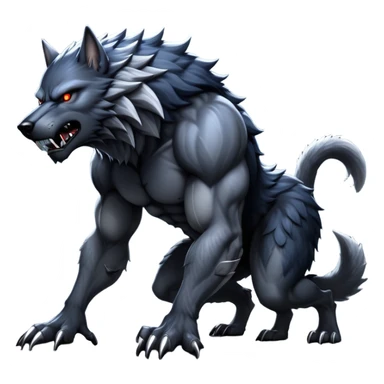 cinematic-noble-fierce-werewolf-on all fours-emoji, poised-and-imposing, with a tall, lean, and muscular wolfish frame inspired by the brutal, imposing shape of the beast from Berserk, fur rippling in shades of midnight black and silver, massive paws with razor-sharp claws, elongated limbs and fangs, eyes glowing with an intense, primal ferocity, reflecting the untamed power of the wild moonlit night; rendered with realism sticker