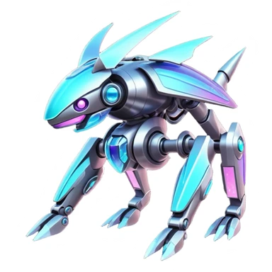  Epic legendary rare glowing mechanical Shiny sparkly transparent bioluminescent luminescent vibrant bright pastel dark exotic iridescent colorful gradients futuristic modern metallic glossy glittery fantasy-cyber-Fakémon-Vernid-mecha-creature sticker
