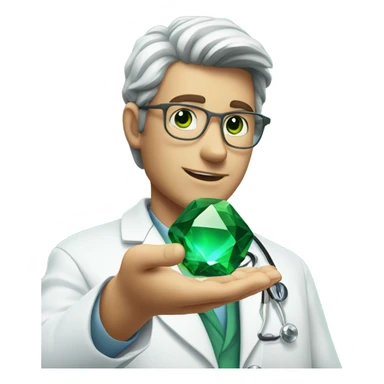 doctor holding a green gem sticker