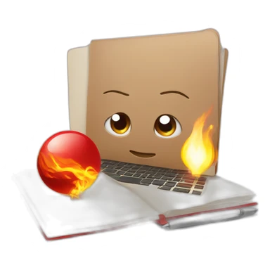Icon with red fire ball with notebook sticker