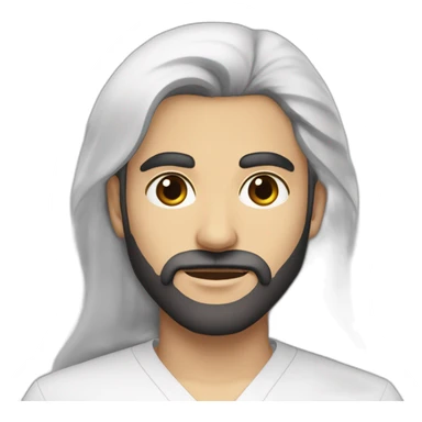 An Iranian man with fair skin, with relatively long hair and an English model, with a medical uniform and a medium-shaded black beard, handsome black eyes and a round face and big lips. sticker