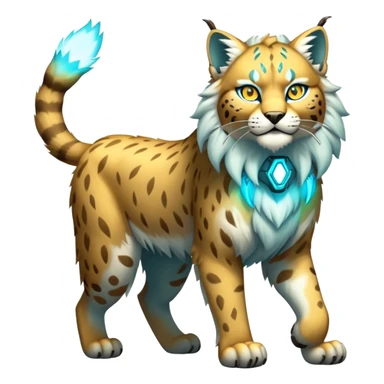 Yellow and cyan Electric-type Bobcat-Lynx-Lion-Fakémon full body sticker