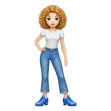 Meuf Cleane tête fine très très très belle cheveux bouclé haut blancs et jean bleu large avec des samba  sticker