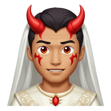 an asian male bride with the face of devil in wedding dress sticker