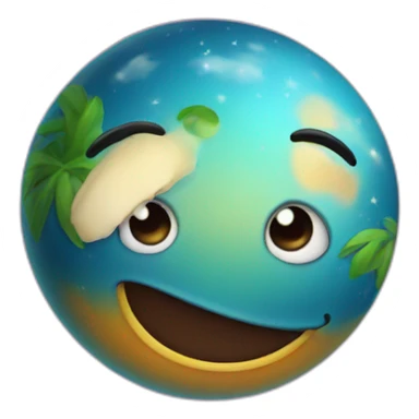 exotic planet with a cartoon smiling face sticker