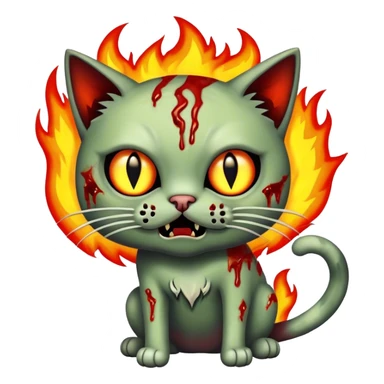 cat with danger face like zombie with hole body fire sticker